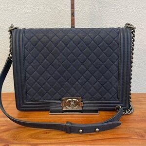 Chanel Large Boy Matte Caviar Navy Blue